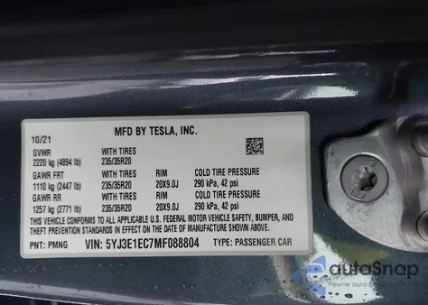 2021 Tesla Model 3 Performance Dual Motor All-Wheel Drive from USA, damaged, VIN 5YJ3E1EC7MF088804